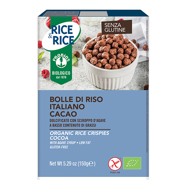 Cereale (bilute) orez cu cacao (fara gluten, fara zahar) BIO Probios – 150 g